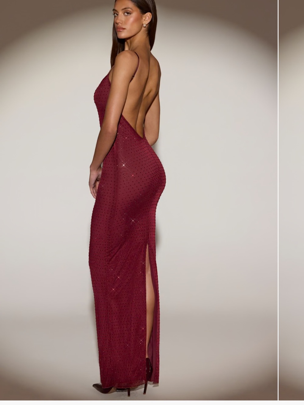 Oh Polly Sequin-Embellished Slip Maxi Dress — Burgundy - Picture 2 of 6